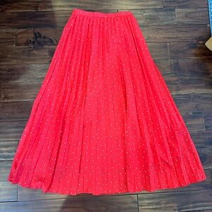 Ontwelfth Red Pleated Maxi Polka Dot Skirt A-Line size S side zipper